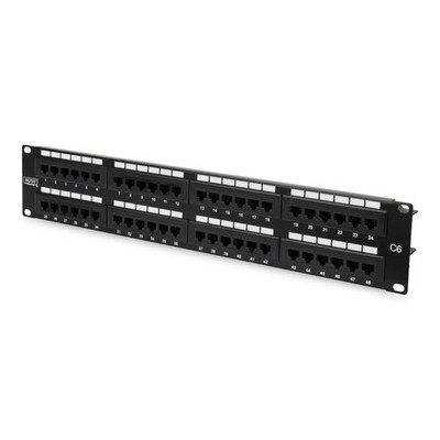 DIGITUS Patch Panel CAT 6 ungeschirmt 48 Port RJ45 8P8C 2HE Rack Mount Schwarz