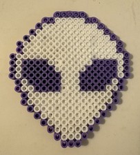Alien Extraterrestrial ET Perler Bead Pixel Art Handmade Crafted White 4"x3.75"