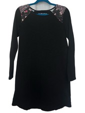 Evys Tree The Kylie Floral Long Sleeve Shift Dress Womens XS Black Pink Cotton