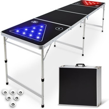 LED 8 Ft Foldable Beer Pong Table - Portable with 6 Balls, Regulation Size