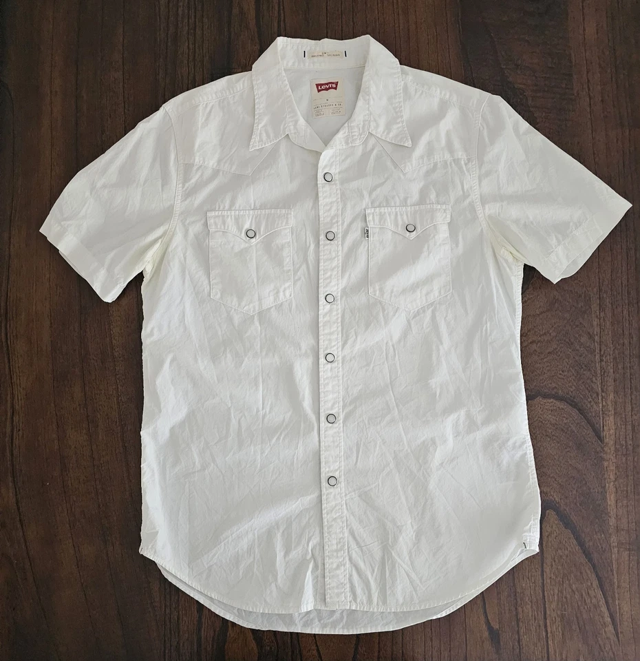 Camisa Levi's Para Hombre Mediana Auténtica Blanca Calce Ajustado Manga Corta Western Snap Foto 2 de 4