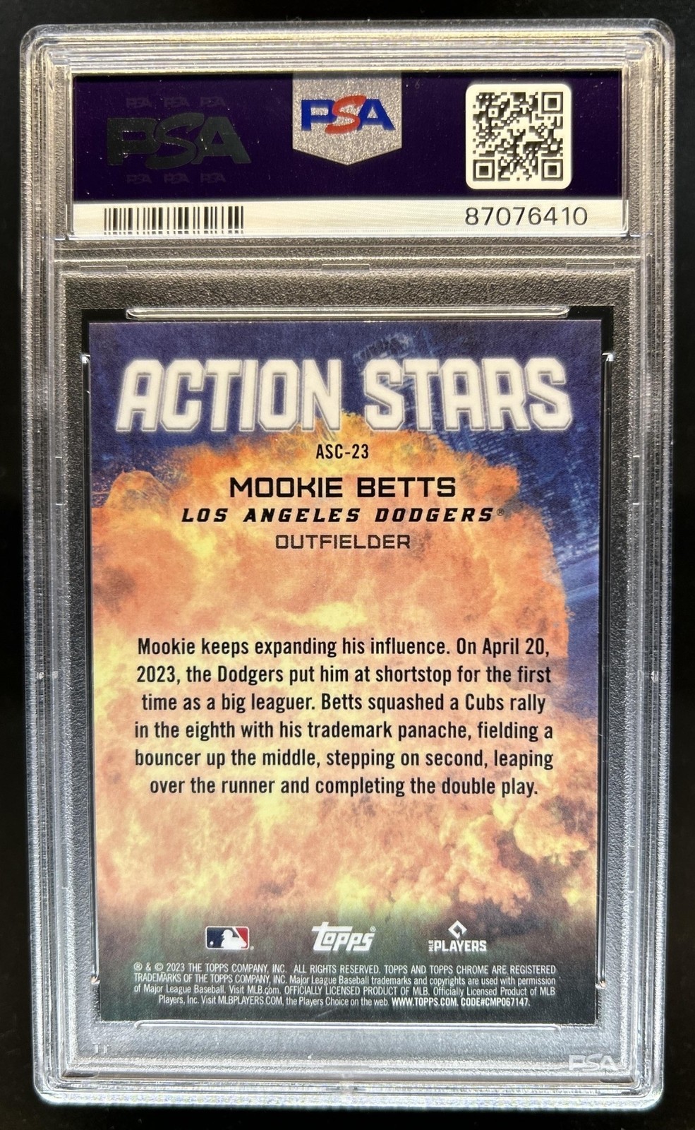 2023 Topps Chrome Update Mookie Betts Action Stars #ASC-23 Dodgers PSA 10 view 2