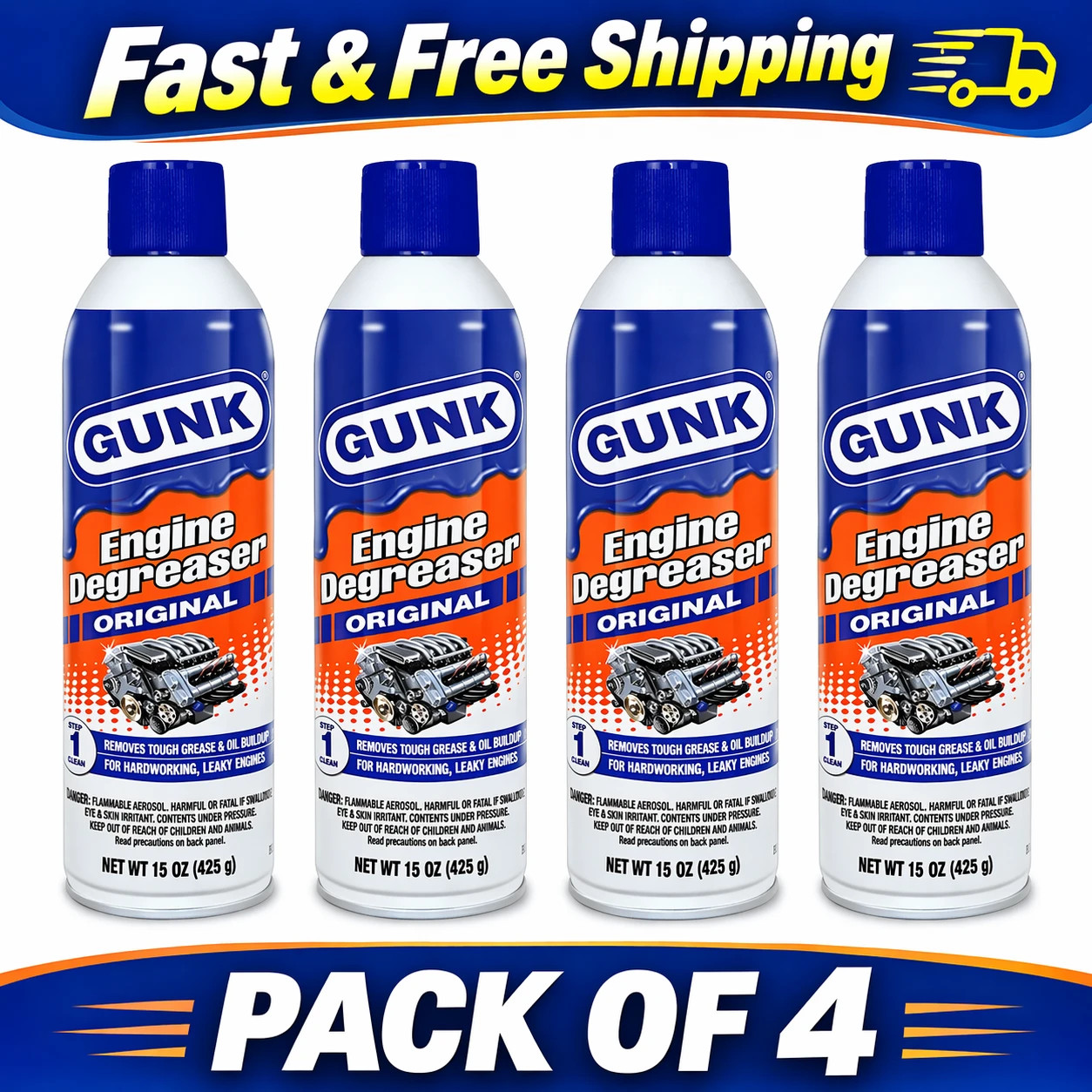 Gunk EB1 Engine Brite Original Heavy Duty Engine Degreaser Can 15oz, 4 Pack