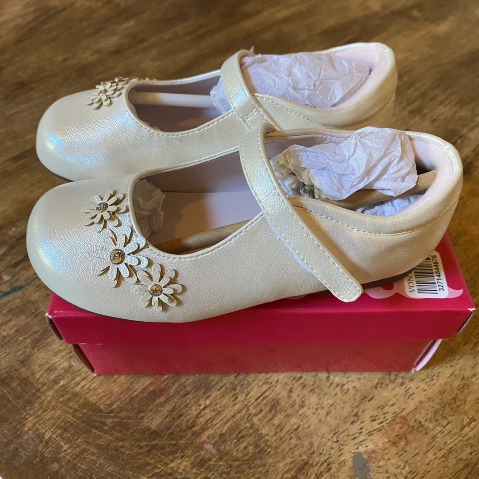 Nina Kids Toddler Girl Shoes 9M Daisy White Shimmer Mary Janes Dressy Flower - Image 3 of 4