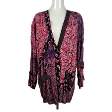 Carole Little Vintage Floral Jacket M Purple Ruffle Mixed Media Boho Cottagecore