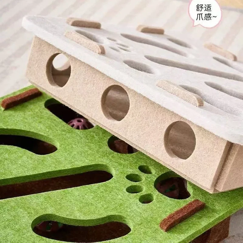 Pet Cat Puzzle Maze Holes Toys Felt Box with Bell Ball Kitten Playing Toys Inter - Image 3 of 4