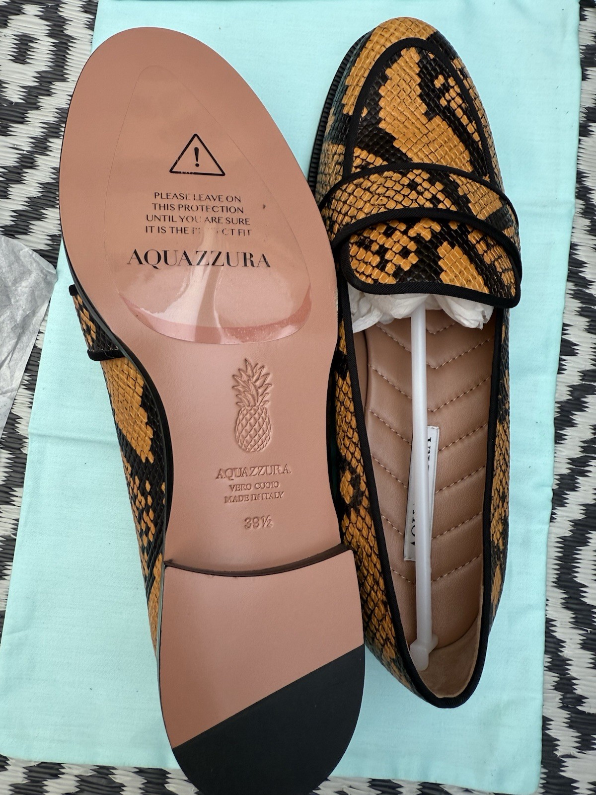 Aquazzura Martin Printed Snake Calf/Gros Grain leather loafers Size 6.5 RRP £560 image 4