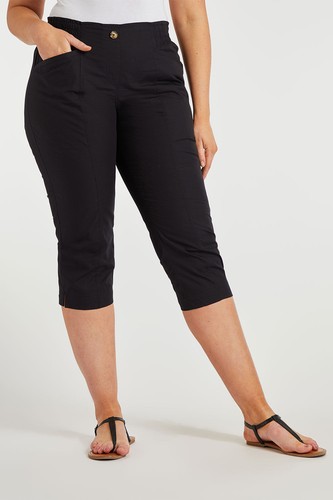 Ex Bon Marche Elasticated Back Plain Essential Crop Trousers in Various  Colours | eBay
