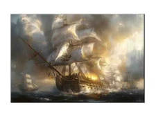 Pirate ship Oil Painting Printed on canvas,Modern Home Wall Artwork Decor,02