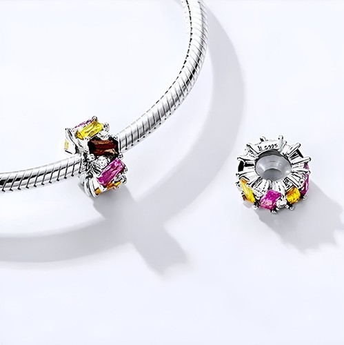 Dije espaciador de cristal genuino plata esterlina 925 rosa y amarillo - Imagen 3 de 5