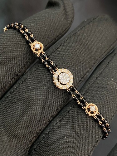 Gorgeous 0.72 Cts Round Brilliant Cut Diamonds Black Bead Bracelet 14K Rose Gold - Picture 8 of 15
