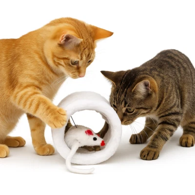 DEPENDABLE INDUSTRIES Fuzzy Cat Tunnel Toy 4" with Jingle Mouse – Interactive & Mentally Stimulating