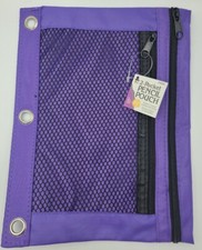 3 Ring Pencil Pouch with Mesh Window, 2 Compartments, Purple. New