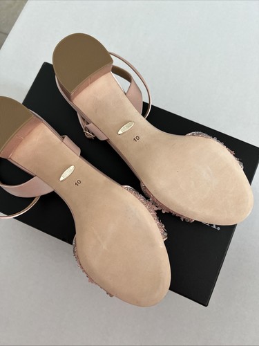 Badgley Mischka Satin-Sandalen mit Schmucksteinen Knöchelriemen klobige Absätze Schuhe Größe 10M - Bild 5 von 5