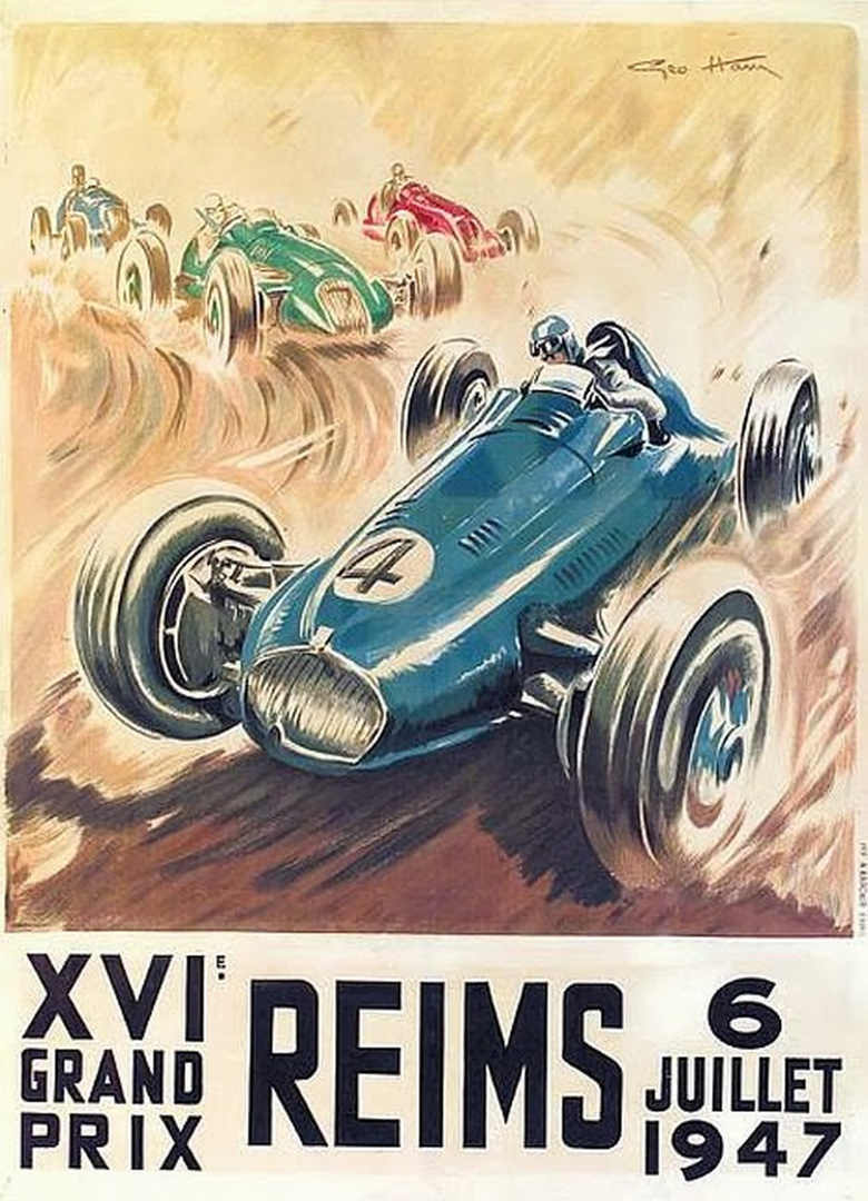 VINTAGE 1947 REIMS GRAND PRIX AUTO RACING POSTER PRINT 36x26 | eBay