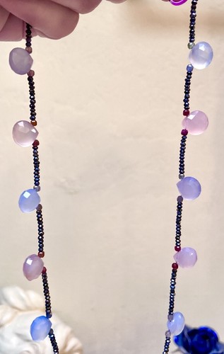 LOVELY Sterling Silver Black Sapphire, Pink & Blue Chalcedony & Spinel Necklace - Picture 11 of 14