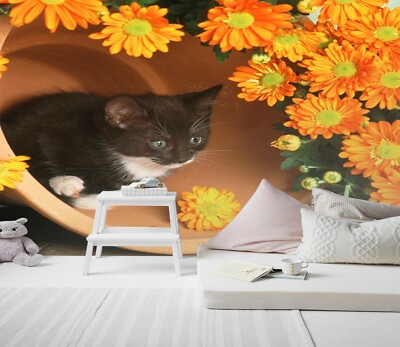 3D Cat Chrysanthemum ZHU068 Animal Wallpaper Wall Mural Removable Self-adhesive