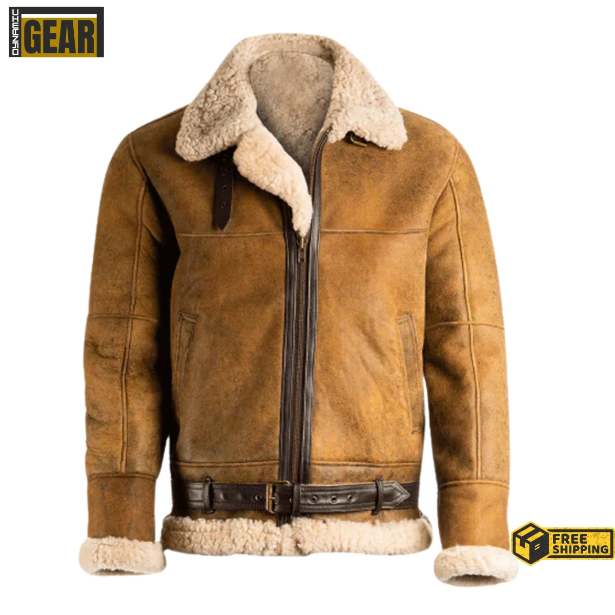 B3 RAF Brown Men's Bomber Flying Aviator Fur Irvin Real Shearling Leather Jacket