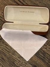 Longchamp Paris Brown Leather Hard Shell Sunglasses Case With Pattern Cloth Flaw