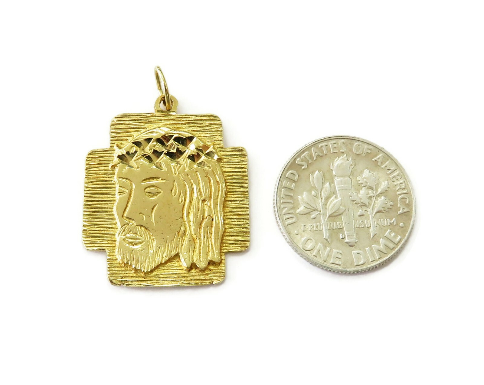 14K Yellow Gold Jesus Head Charm Necklace Pendant 3… Gem