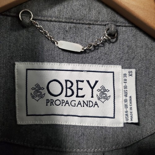 Obey Women's Double-Breasted Jacket Pea Coat Size XS Gray Wide Collar - Picture 4 of 16