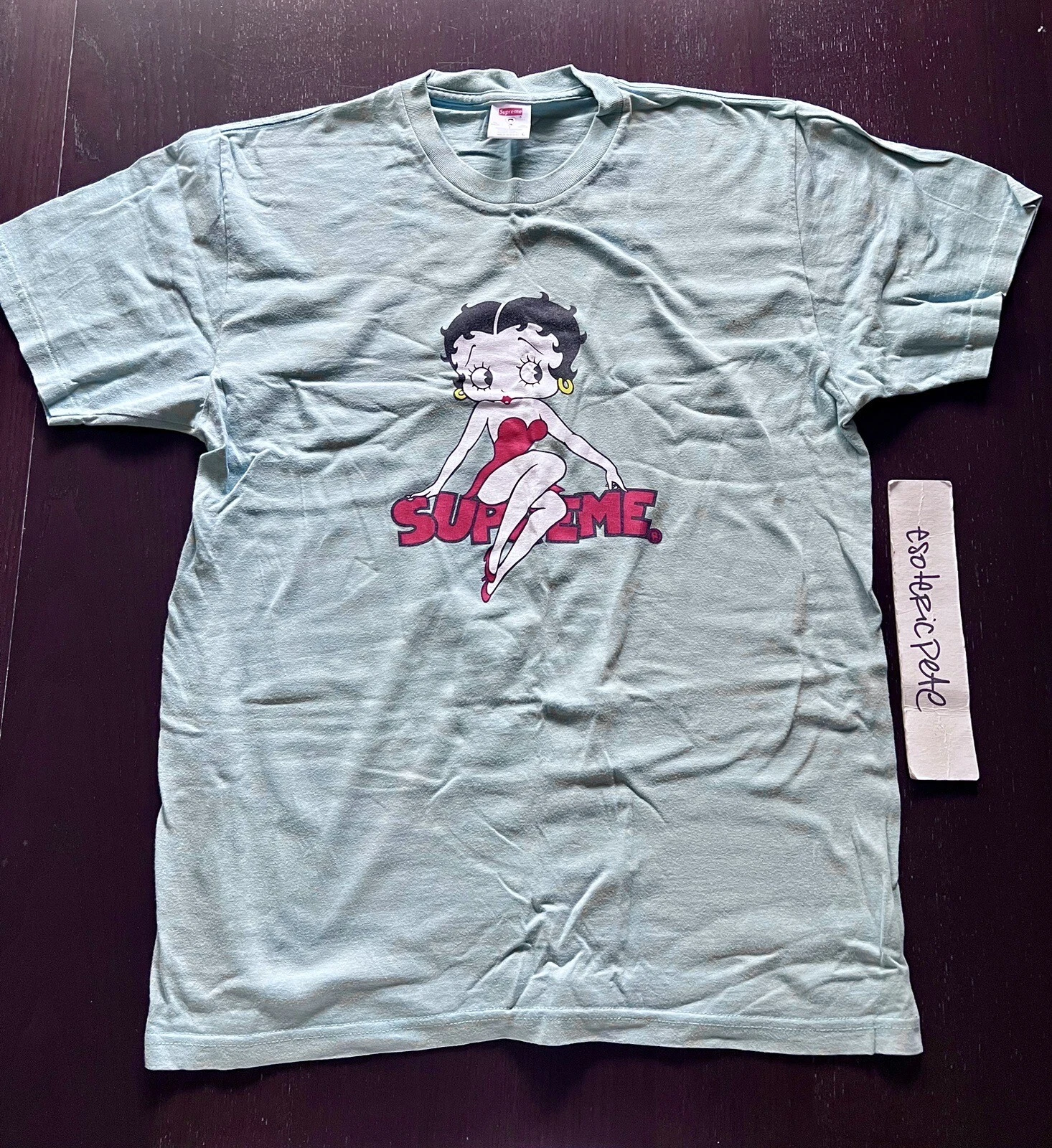 GRAND TEE SHIRT SUPREME BETTY BOOP ARDOISE PRINTEMPS 2016 boîte logo éteint