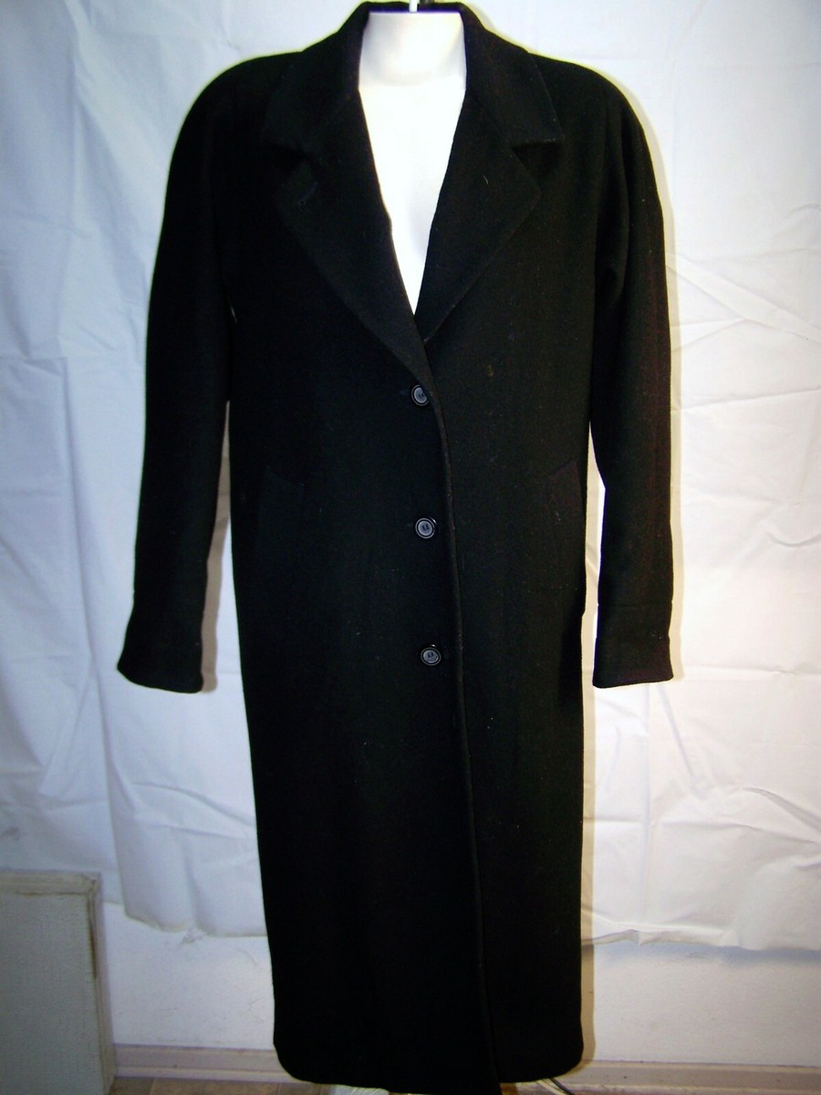 Vtg Outbrook Trench Coat Womens 8 Medium Black Long Sleeve