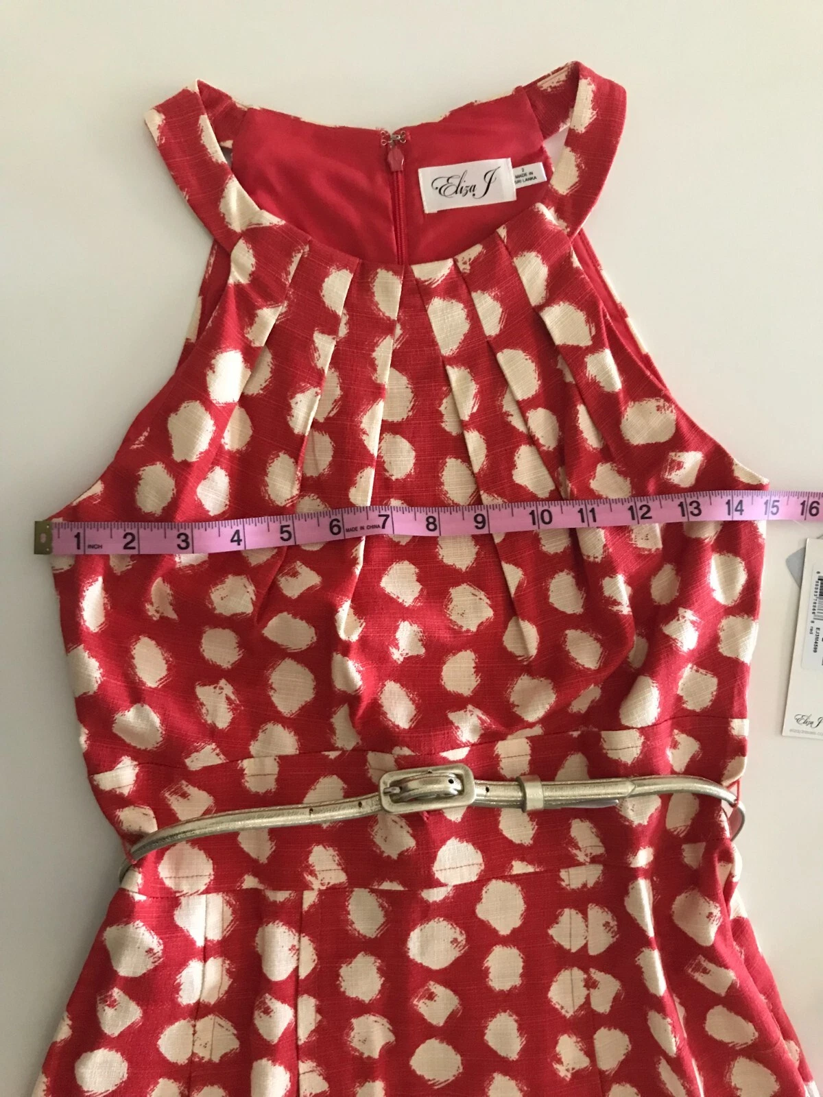 VETEMENTS Abito Eliza J Red Halter a pois argento cintura a pieghe vestibilità e svasata taglia 2
