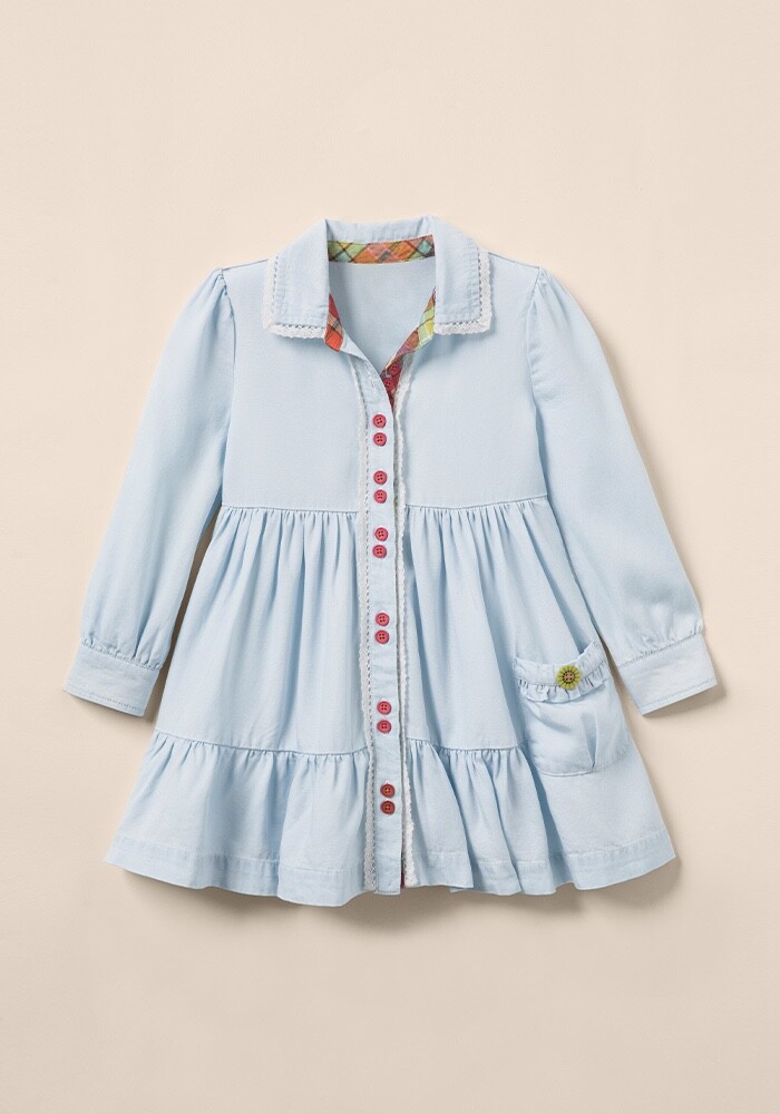 Matilda Jane Heart to Heart Walk the Line Girls Chambray Tiered Dress Size  16