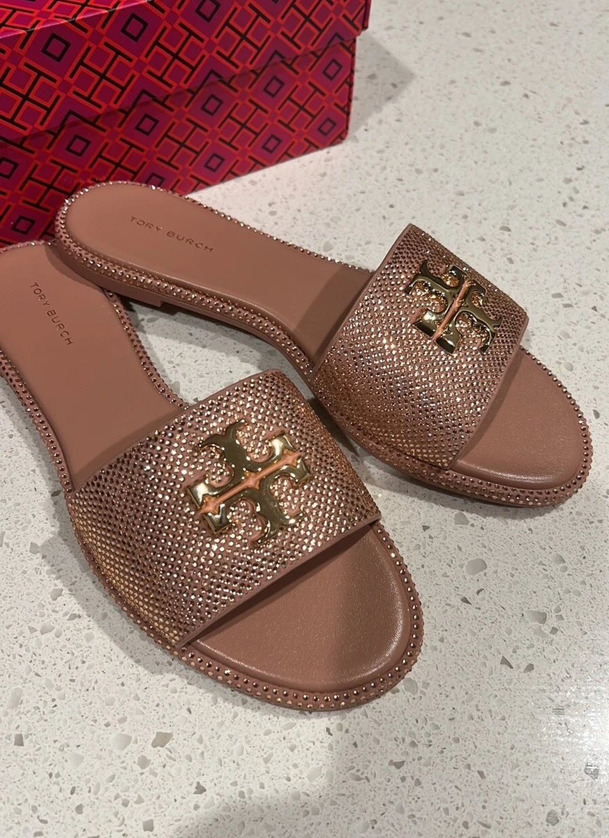 NEW Tory Burch Everly Slide Sandals Pink Gold Crystal Malva