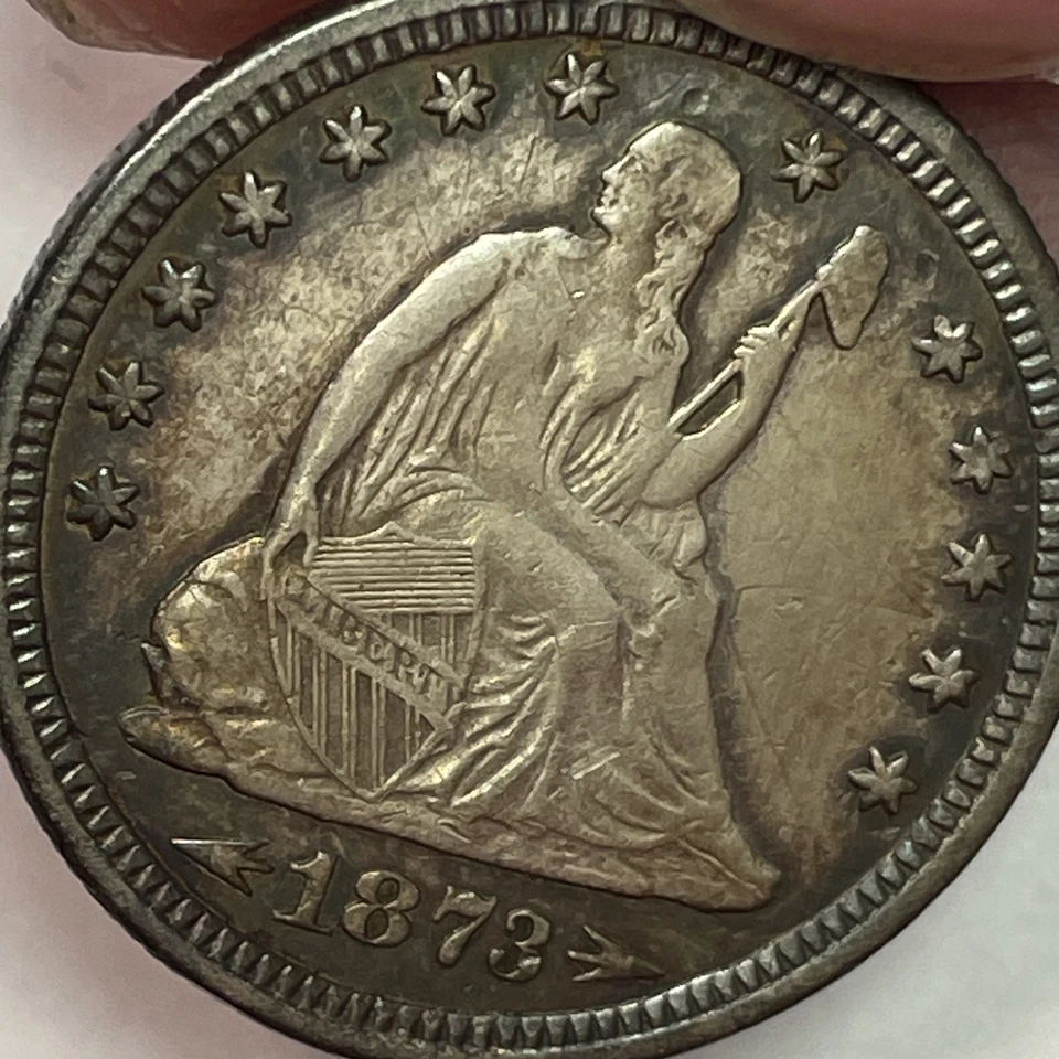 1873 Arrows Seated Liberty Quarter Almost Uncirculated AU Coin, Cleaning #16666 - Image 3 of 4