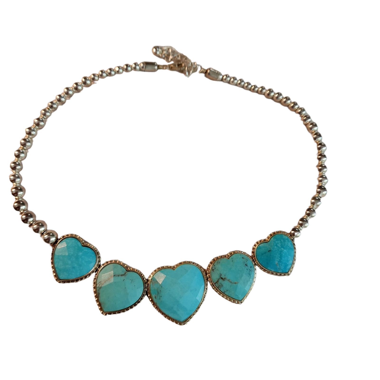 Jay King DTR Sterling Turquoise Heart Beaded Necklace Gem