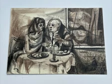 MID CENTURY PAINTING MODERNIST LISTED BILL VOSS EXPRESSIONIST PORTRAIT COUPLE