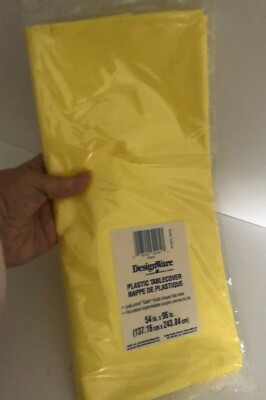 NEW Vtg DESIGNWARE 54X96'' SOLID YELLOW Plastic Tablecover TABLECLOTH Party Satin