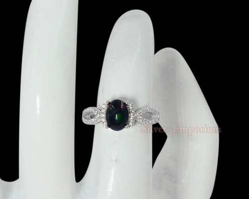 Natural Ethiopian Welo Black Opal Gemstone 925 Sterling Silver Engagement Ring - 第 4/11 張圖片