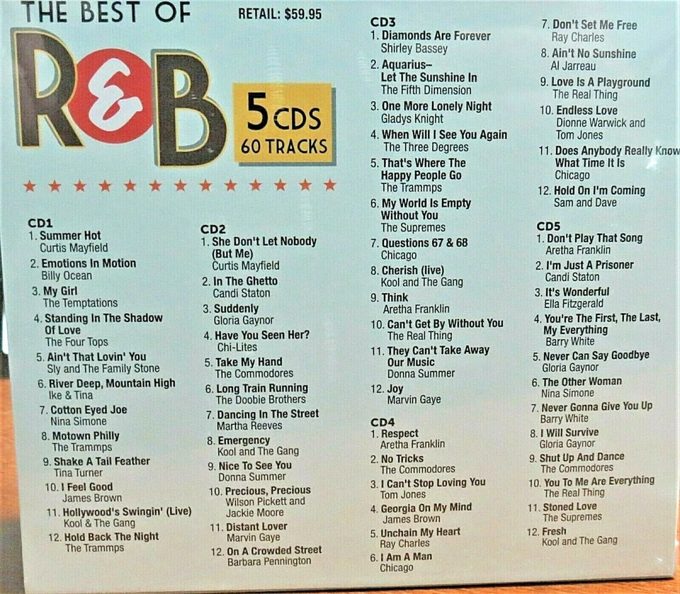 Best of R&B 5 CDS 60 TRACKs,NEW Commodores,Aretha Franklin,Four Tops,Kool & Gang Foto 2 de 4