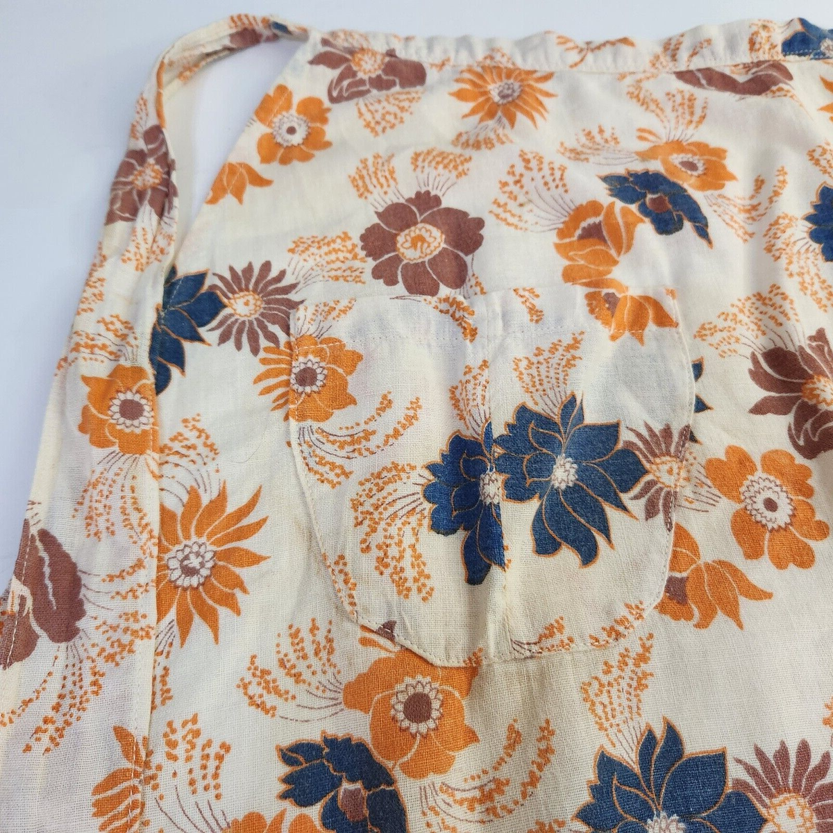 Vintage Apron Handmade 60's Waist Tie Brown, Blue, Orange Print