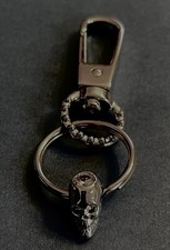 Skull Keychain Crystal Eyes Silver Tone