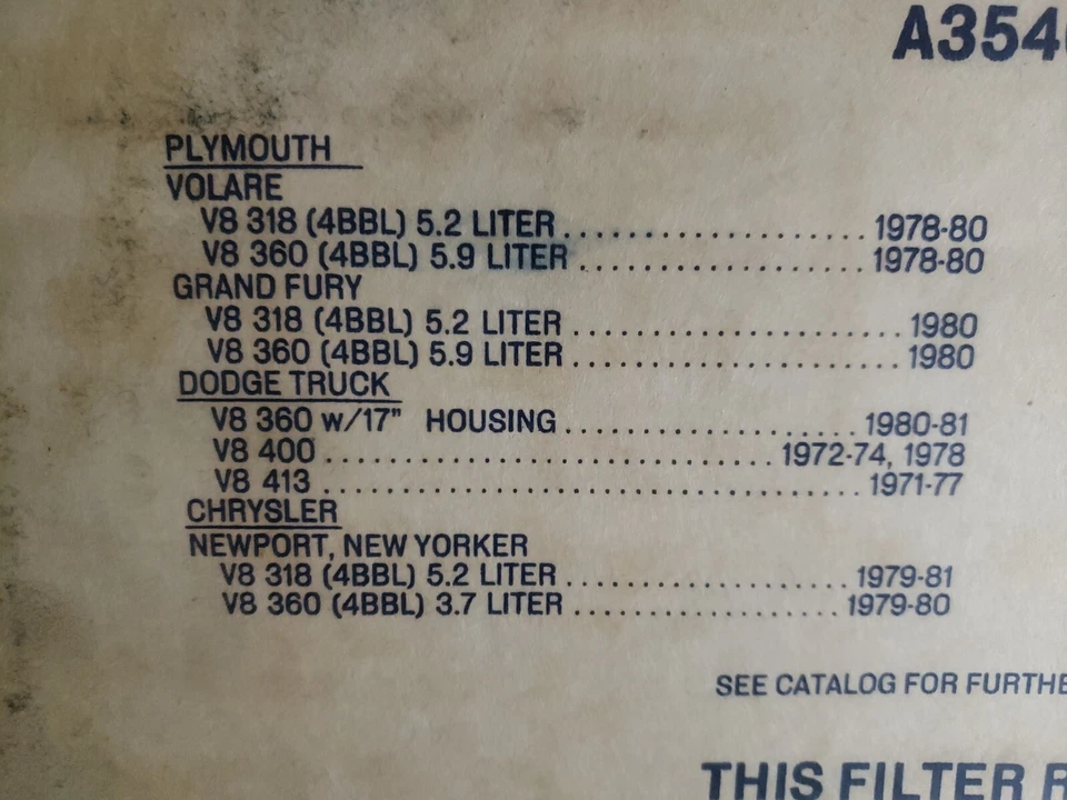 NOS FILTRO DE AIRE AC A354C 6484602 PARA MOPAR AÑOS 70-80 Foto 4 de 4