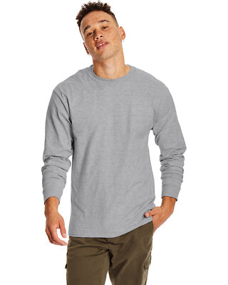 Hanes Men's Beefy-T Long Sleeve T-Shirt – 6.1 Oz 100% Cotton, Preshrunk, Rib Cuffs, Size 2XL, White