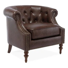 Chesterfield Brown Faux Leather Button Tufted Traditional Style Accent Chair