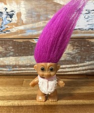 VINTAGE 2" RUSS STANDING BABY TROLL PURPLE HAIR WITH PINK BIB