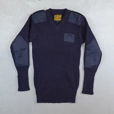 Steel City Garment Works Navy Sweater Mens Small Wool Commando Shoulder Patches