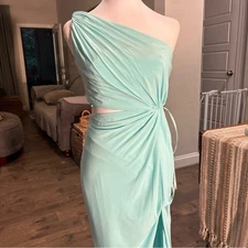 Mac Duggal Green One Shoulder Ruched Cocktail Dress