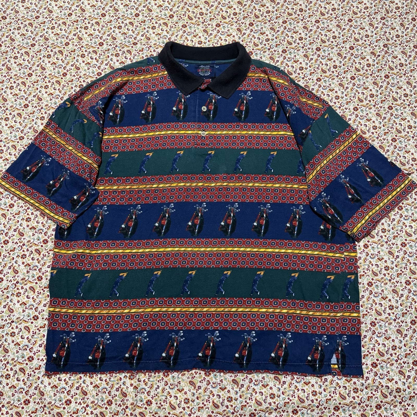 Vintage Allen Solly Golfing Striped Polo Shirt Large