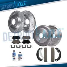 Front DRILLED Rotors Brake Pads Rear Drums Shoes for Chevy Cobalt Pursuit Ion G5