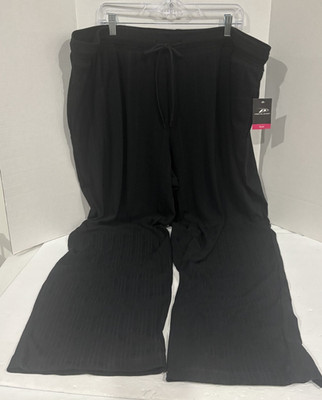 Pro Player Black Ribbed Stripe Design Wide Leg Drawstring Pants size Plus 3X NEW