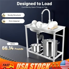 Stainless Steel Outdoor Kitchen Sink with Faucet Hand Washing Station Commercial