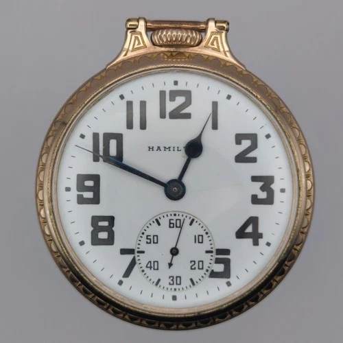 1940 Hamilton Railroad Pocket Watch 10K Gold Filled 922B 21 Jewels Runs Antique