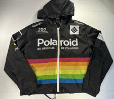 Polaroid Windbreaker Mens Large Black Hooded Pullover 1/4 Zip Retro Jacket